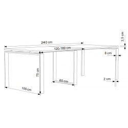 Mesa 240x100 AZABACHE, estructura abierta